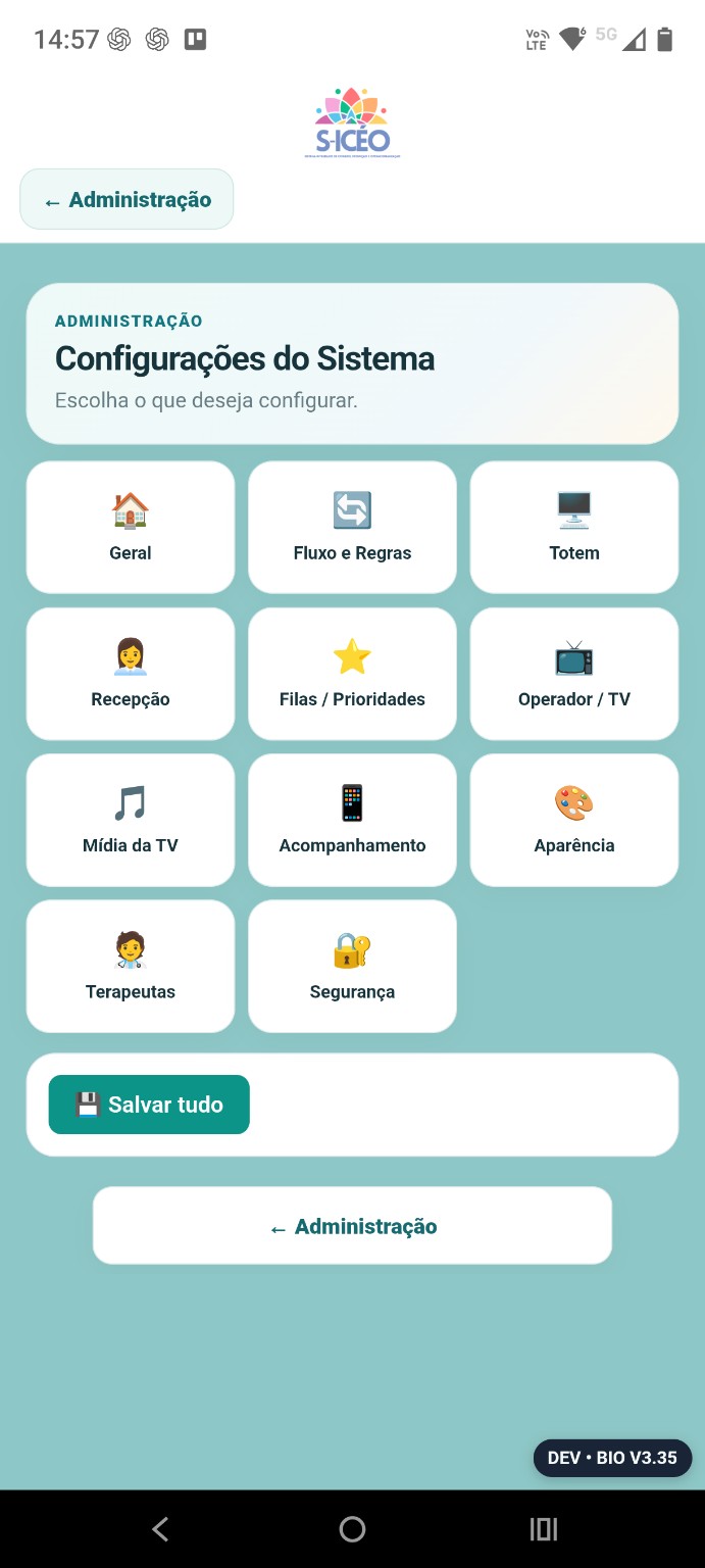 Configurações do S-ICÉO no celular